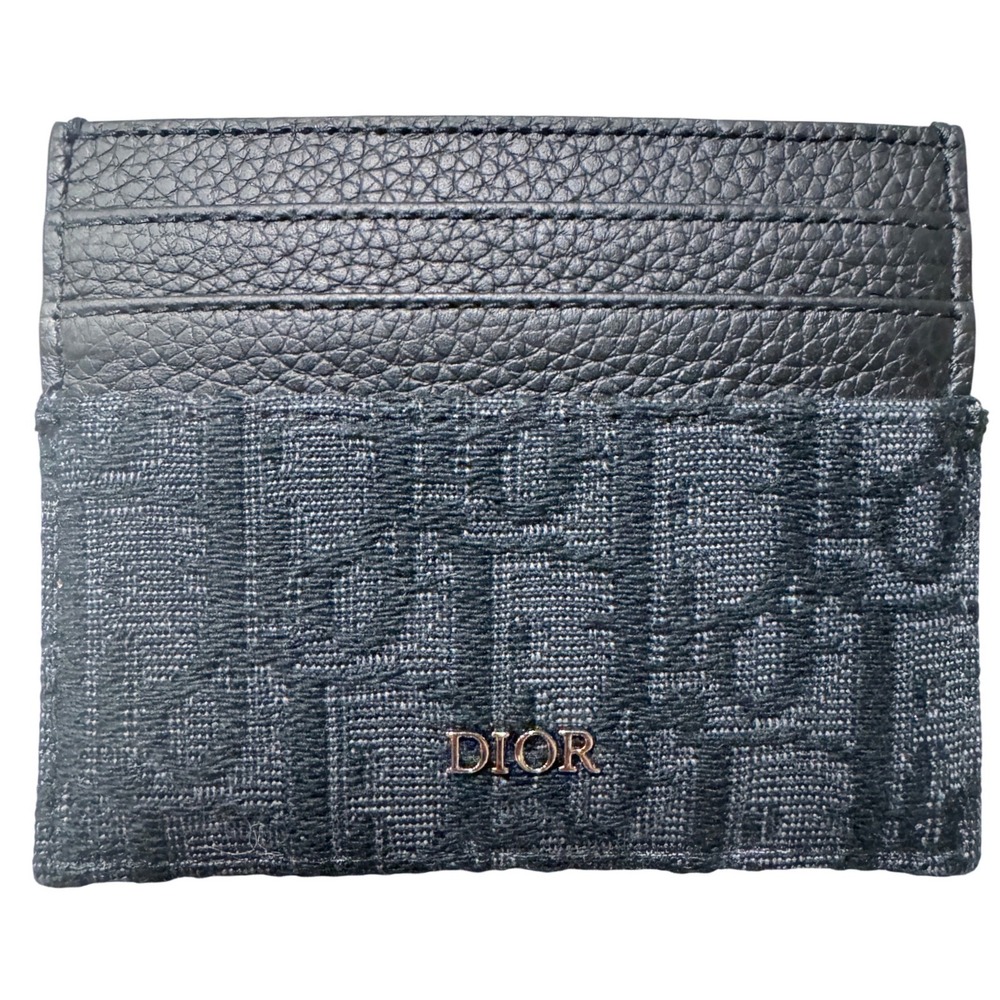 Dior Oblique Card Holder Black Grained Calfskin Jacquard Wallet
